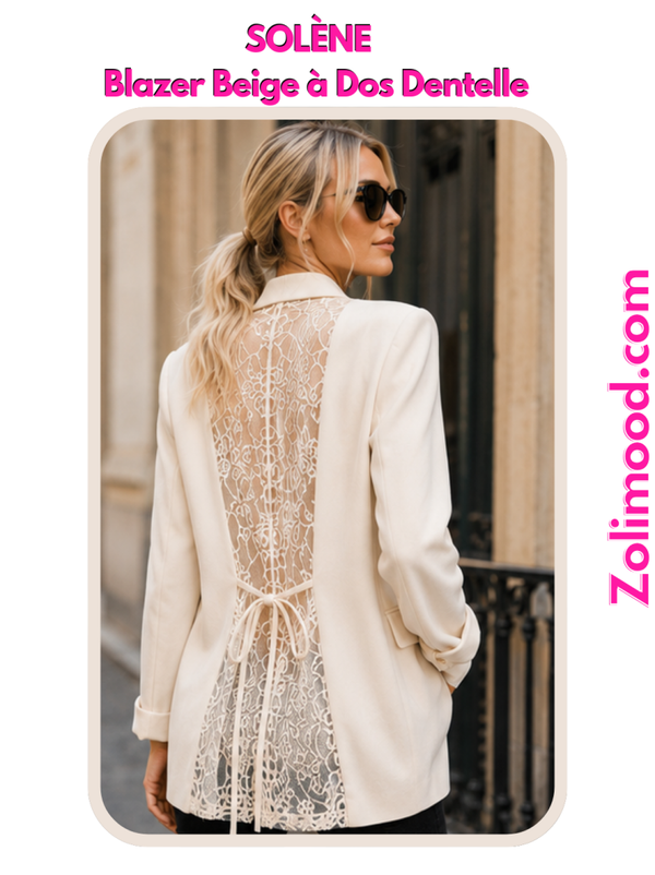 SOLÈNE   Blazer Beige à Dos Dentelle