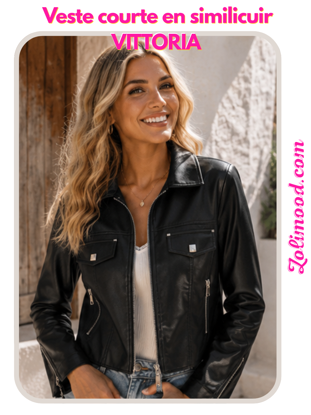 VITTORIA – Veste Courte en Similicuir Noir