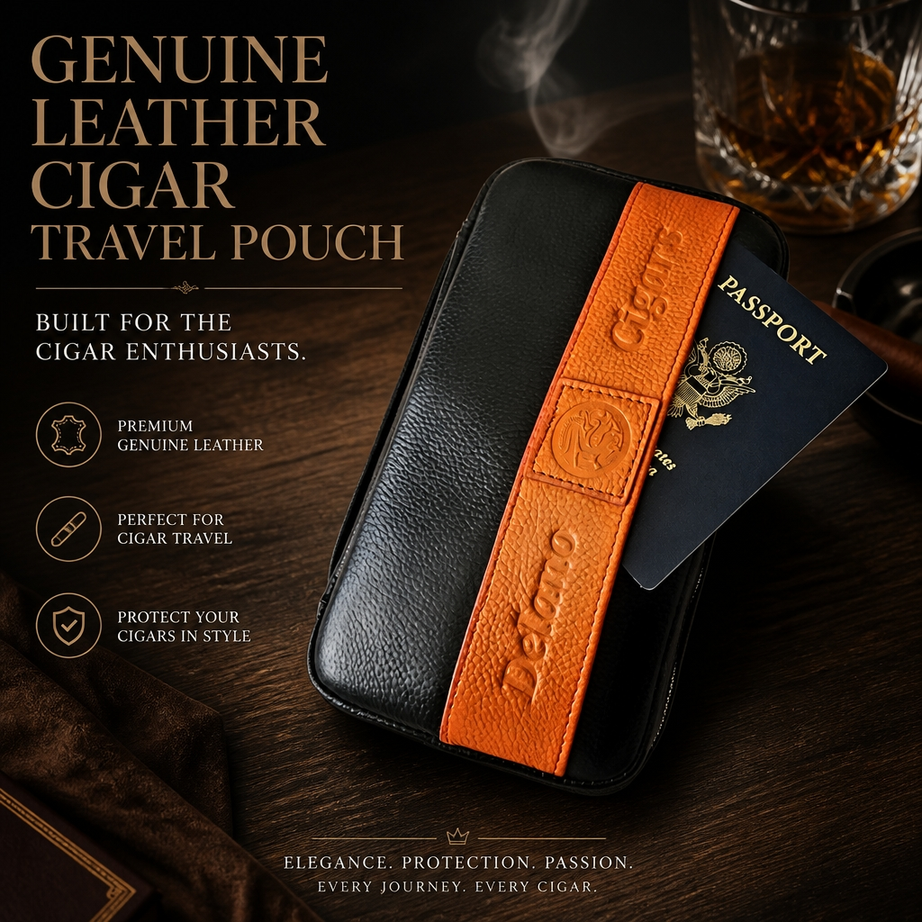Custom Genuine Imported Leather Cigar Travel Pouch.