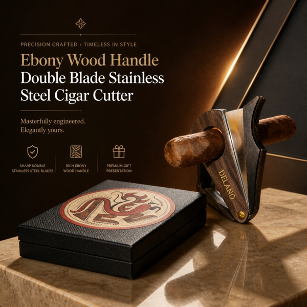 Ebony Wooden Handle Double Blade Stainless Steel Cigar Cutter.