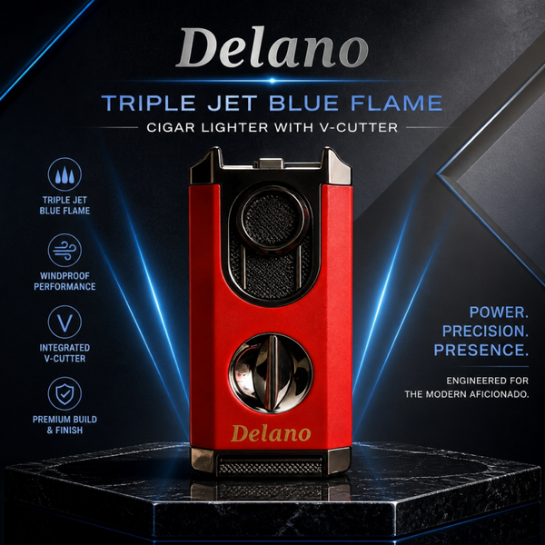 Triple Jet Blue Flame Cigar Lighter With V-Cutter.
