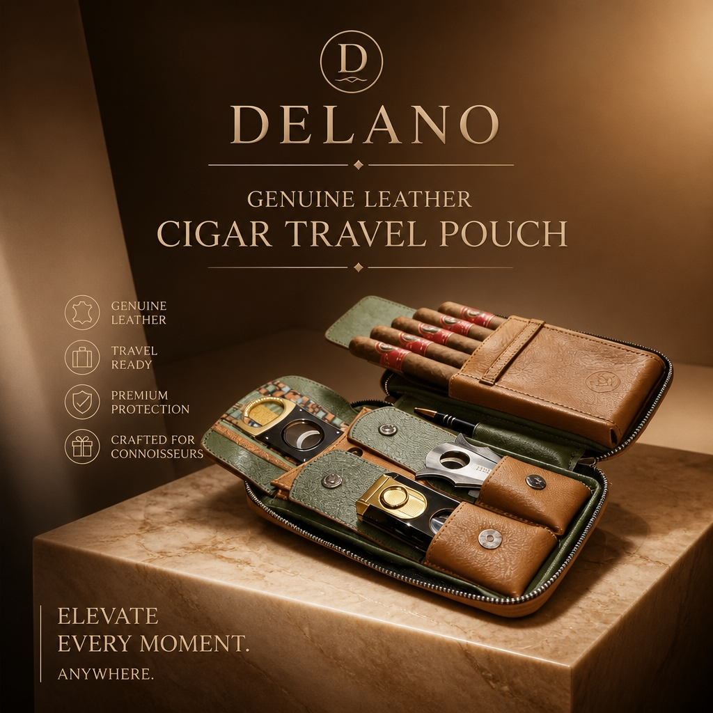 Custom Genuine Imported Leather Cigar Travel Pouch.
