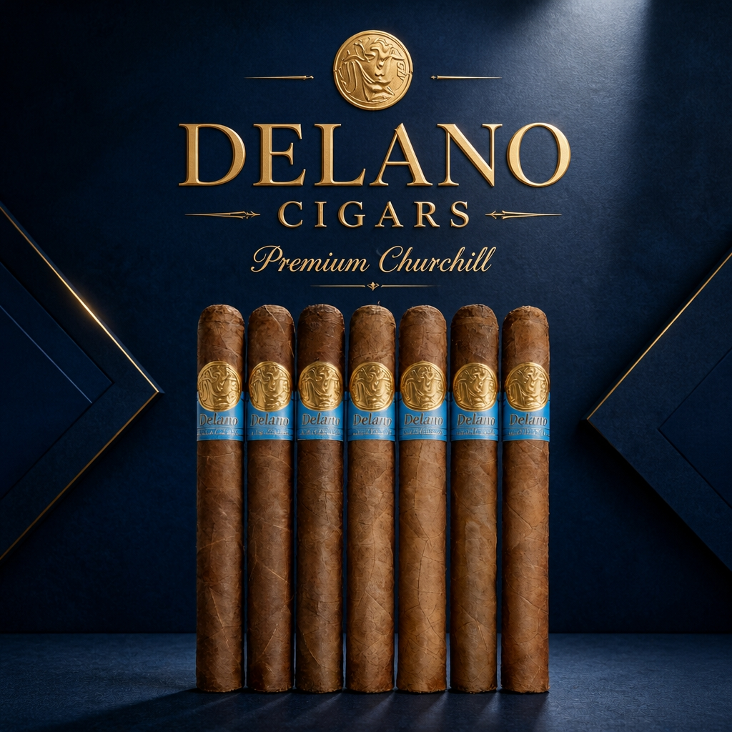 Delano Premium Churchill Parejo Cigars (50x7.5"). Blue Label.