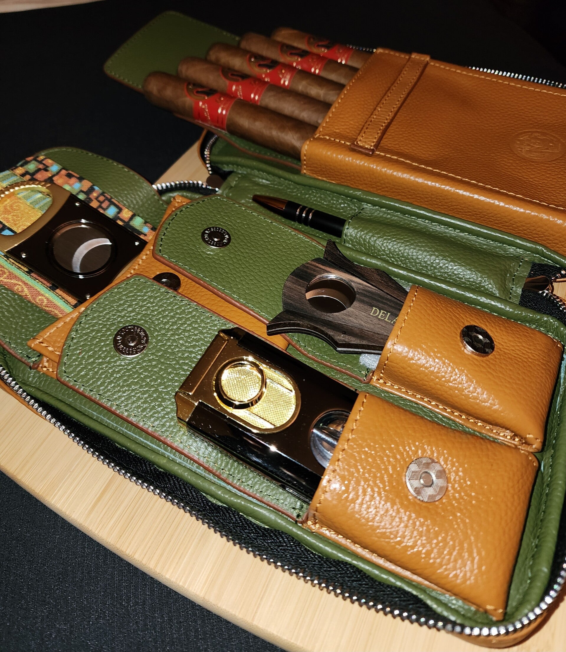 Custom Genuine Imported Leather Cigar Travel Pouch.