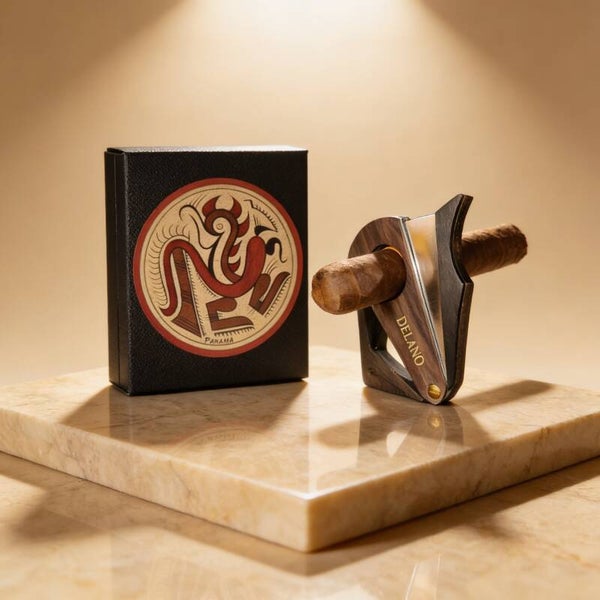 Ebony Wooden Handle Double Blade Stainless Steel Cigar Cutter.
