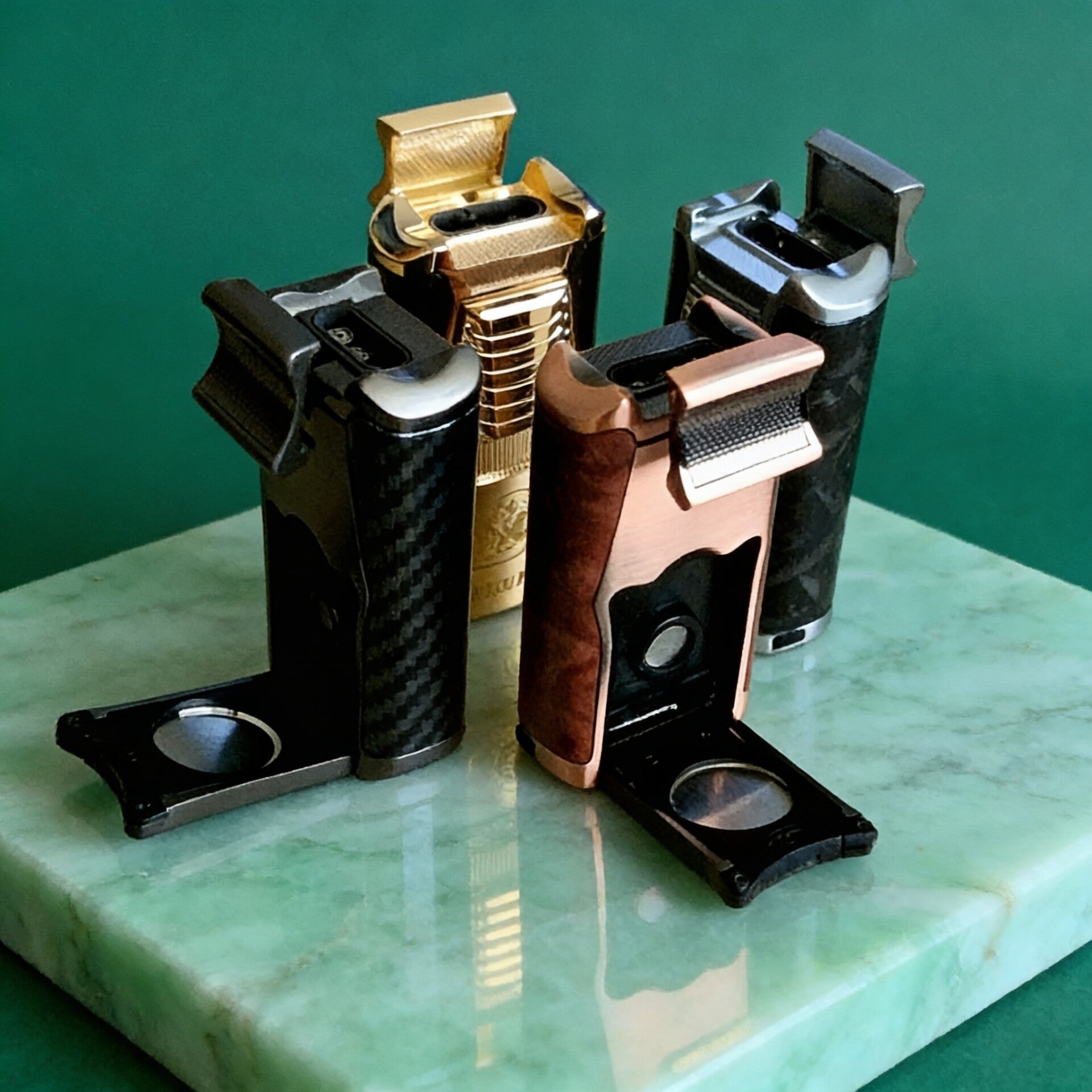 Five In One Triple Flame Cigar Lighter Series With Cutter.
