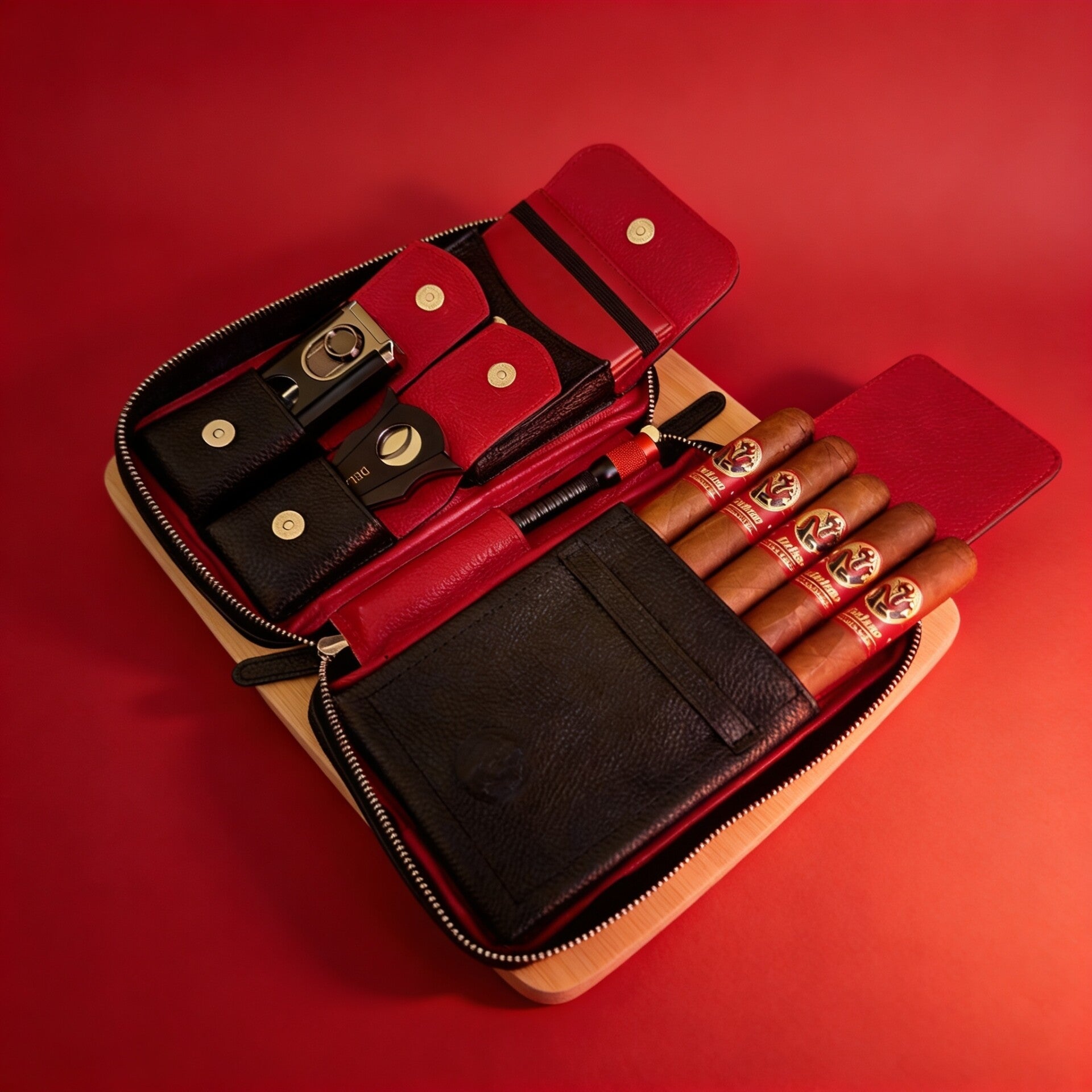 Custom Genuine Imported Leather Cigar Travel Pouch.