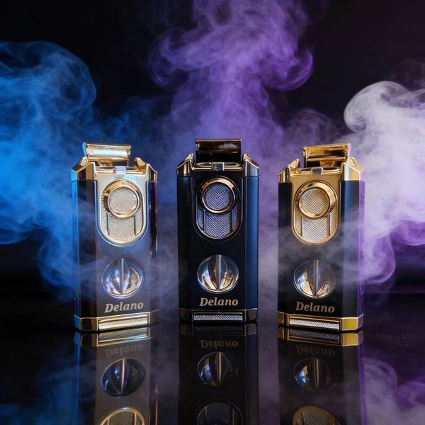 Delano Triple Jet Blue Flame Cigar Lighter With V-Cutter.