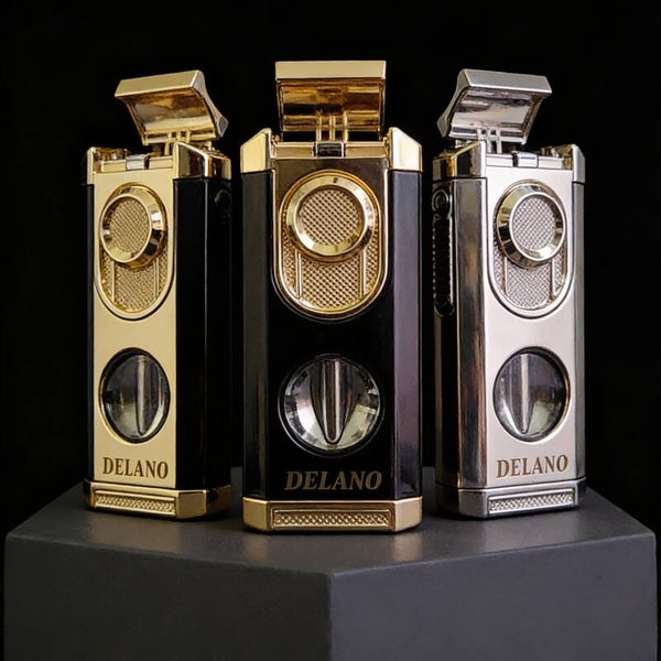 Delano Triple Jet Blue Flame Cigar Lighter With V-Cutter.