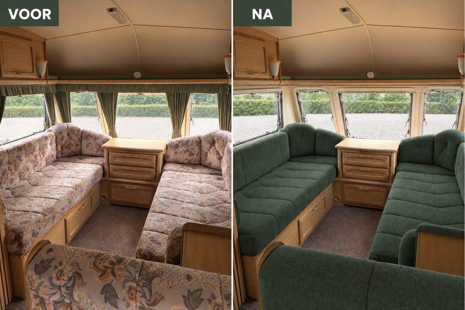 Voor en na caravan