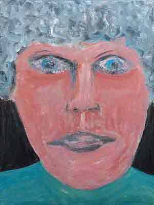 portret  van persoon met krullend grijs haar