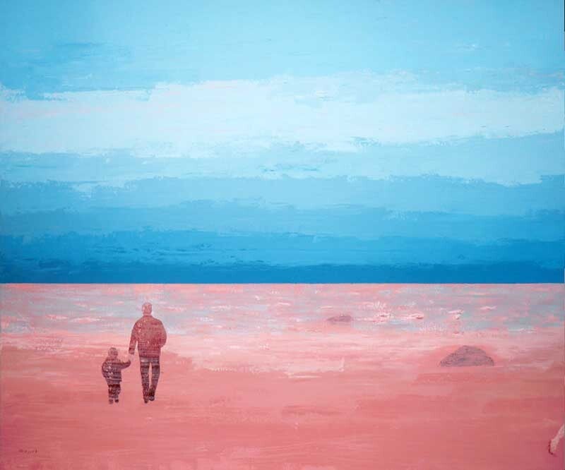 gescheiden man met kind aan het strand