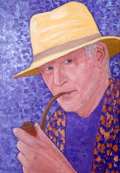 Zelffportret van man met pijp en strohoed