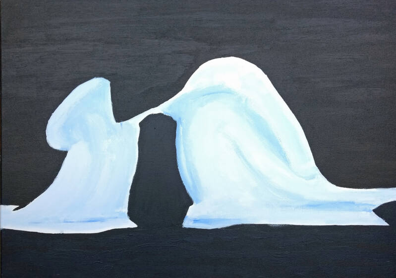 Ijsbergen lijken te dansen op schilderij