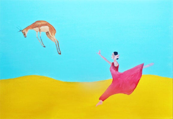 springbok met danseres 1 van de vele zomerschilderijen