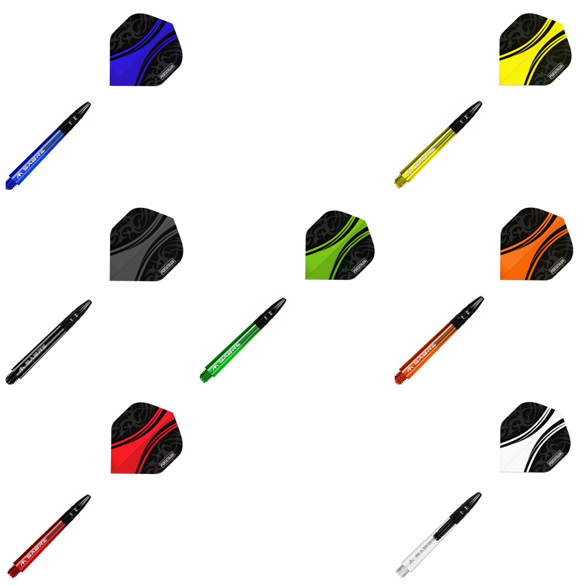 Pentathlon Classic Flights 100 Micron + Mission Sabre Polycarbonat Schäfte mit schwarzem Aluminium Top