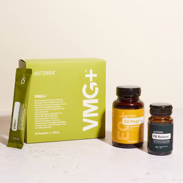 Wellness Made Simple Bundle – bevat  VMG+™, EO Mega™+ softgels en dōTERRA PB Restore