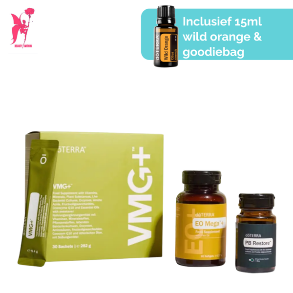 Wellness Made Simple Bundle – bevat  VMG+™, EO Mega™+ softgels en dōTERRA PB Restore