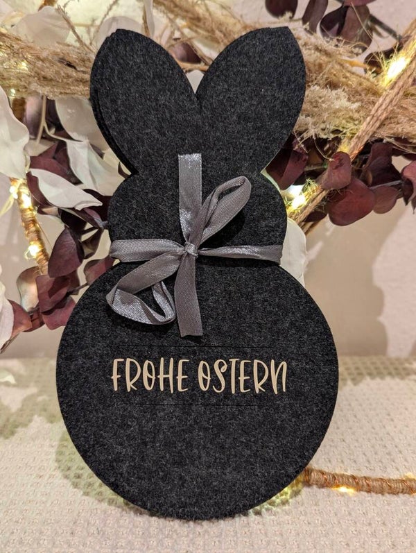 4x Bestecktasche Hase aus Filz creme-beige Schrift