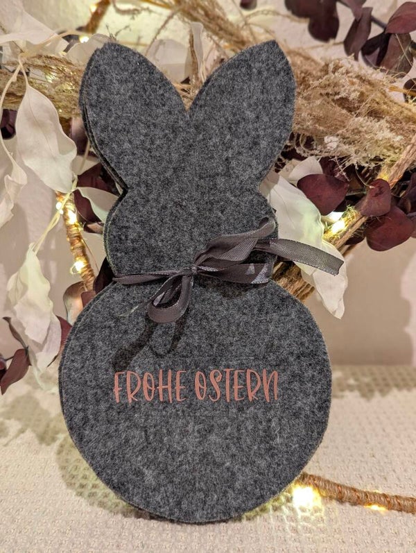 4x Bestecktasche Hase aus Filz rosegoldene Schrift