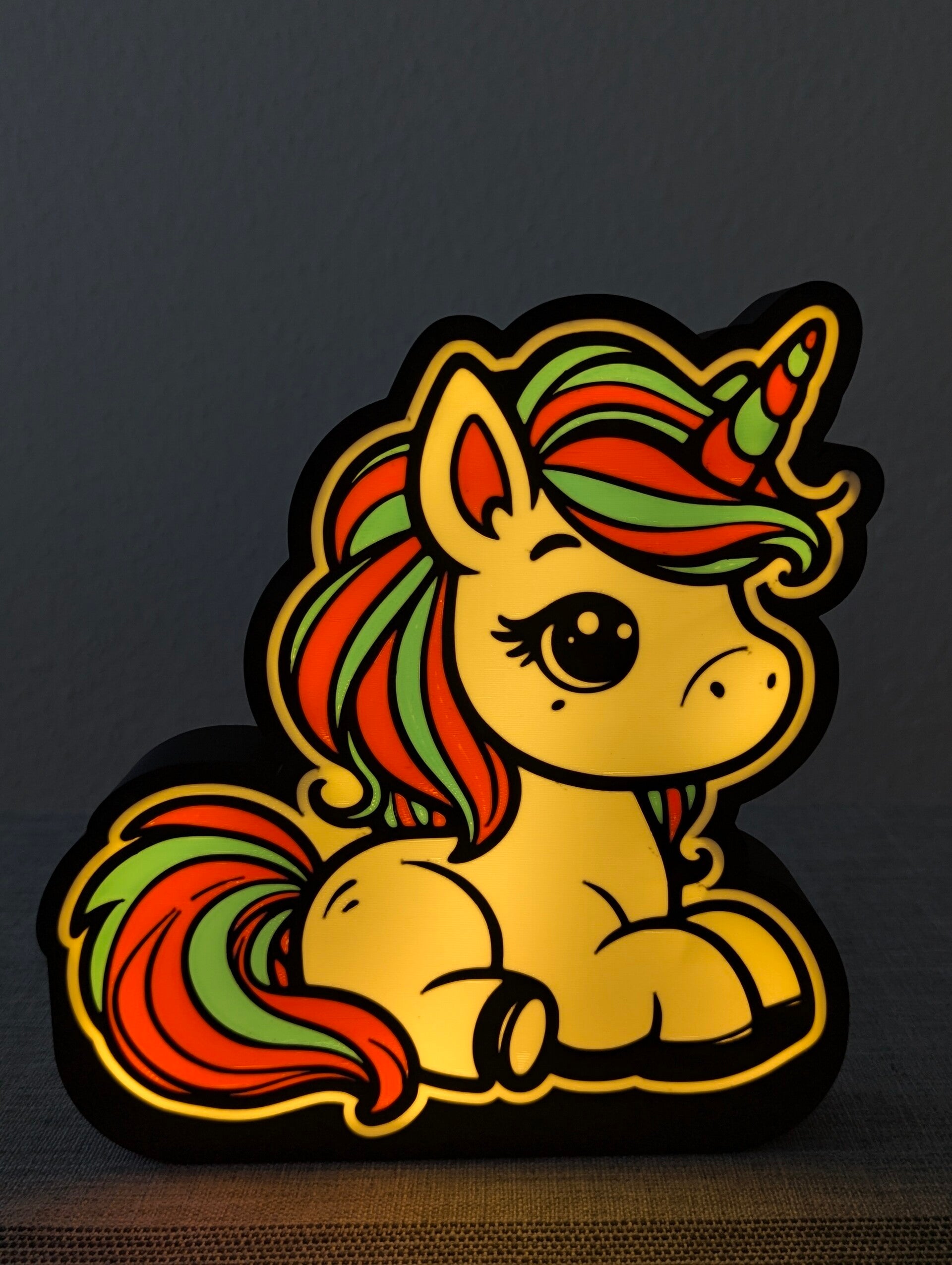 3D Druck Einhornlampe, liegendes Einhorn