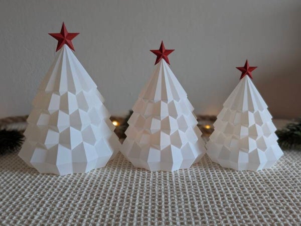 Festliches 3er Set Tannenbäume (Weiß & Rot) | Moderne Weihnachtsdeko im 3D-Druck