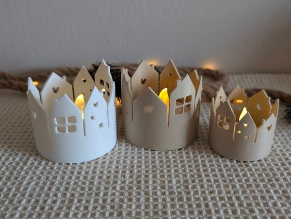 Gemütliches LED-Teelichthäuschen (Weiß & Beige)