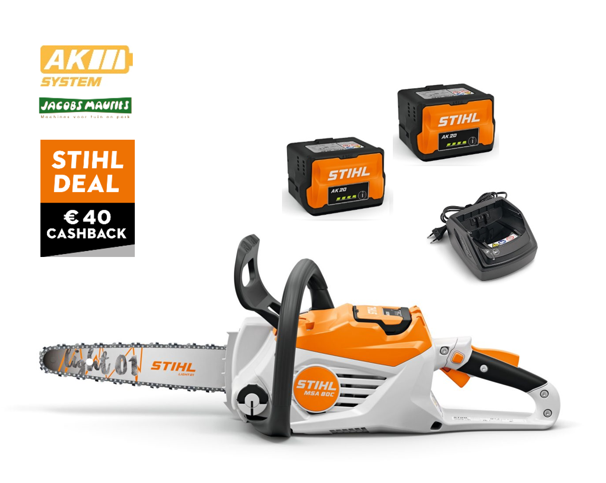Stihl MSA 80 accu kettingzaag (met 2x AK 20 accu en AL 101 oplader)