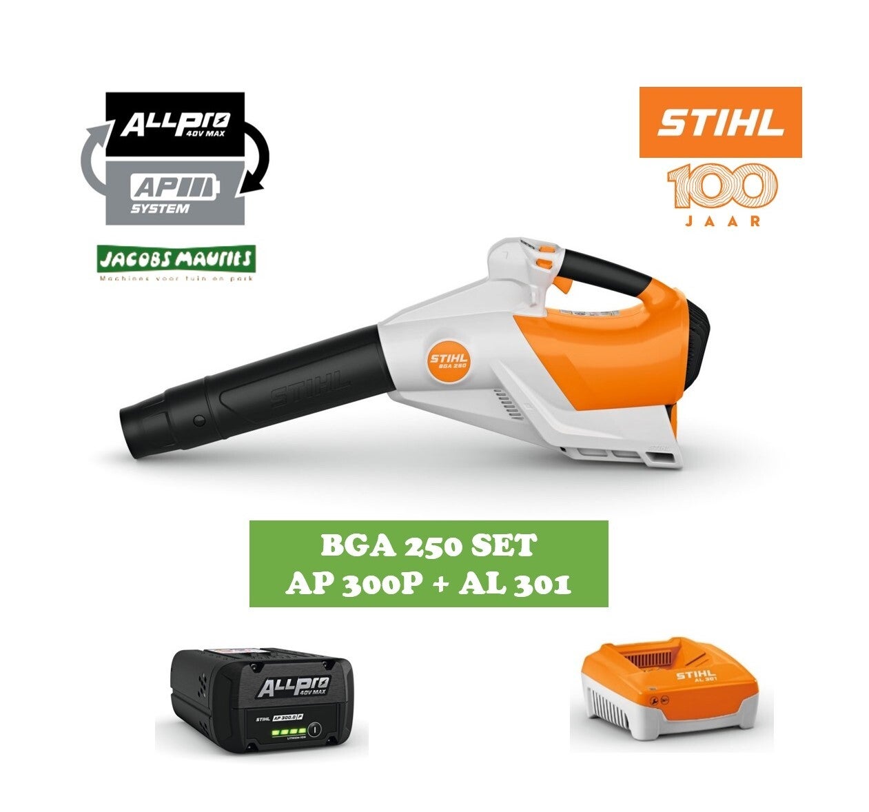 Stihl BGA 250 accu bladblazer (met AP 300 P accu en AL 301 lader)