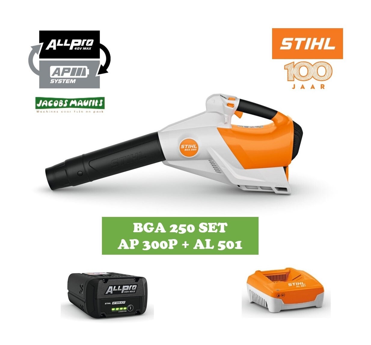 Stihl BGA 250 accu bladblazer (met AP 300 P accu en AL 501 lader)
