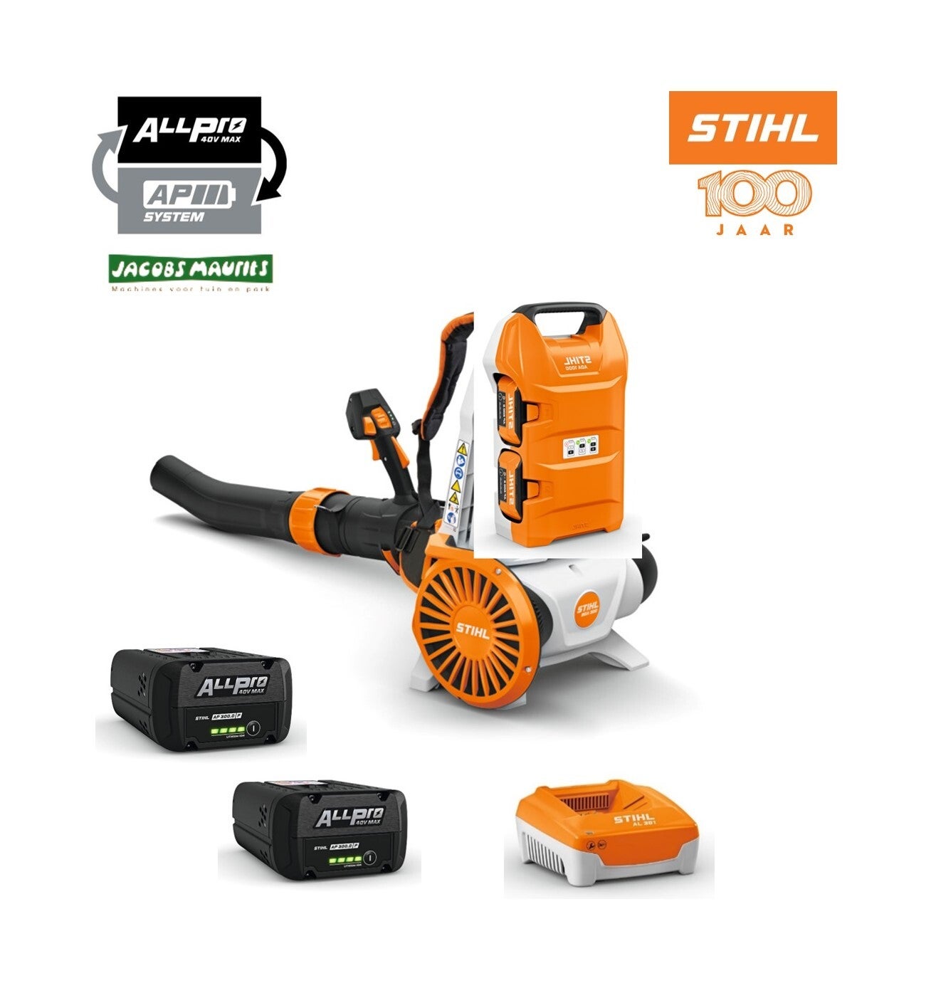 Stihl BGA 300 accu bladblazer (met ADA 1000, 2x AP 300P accu's en AL 301 lader)