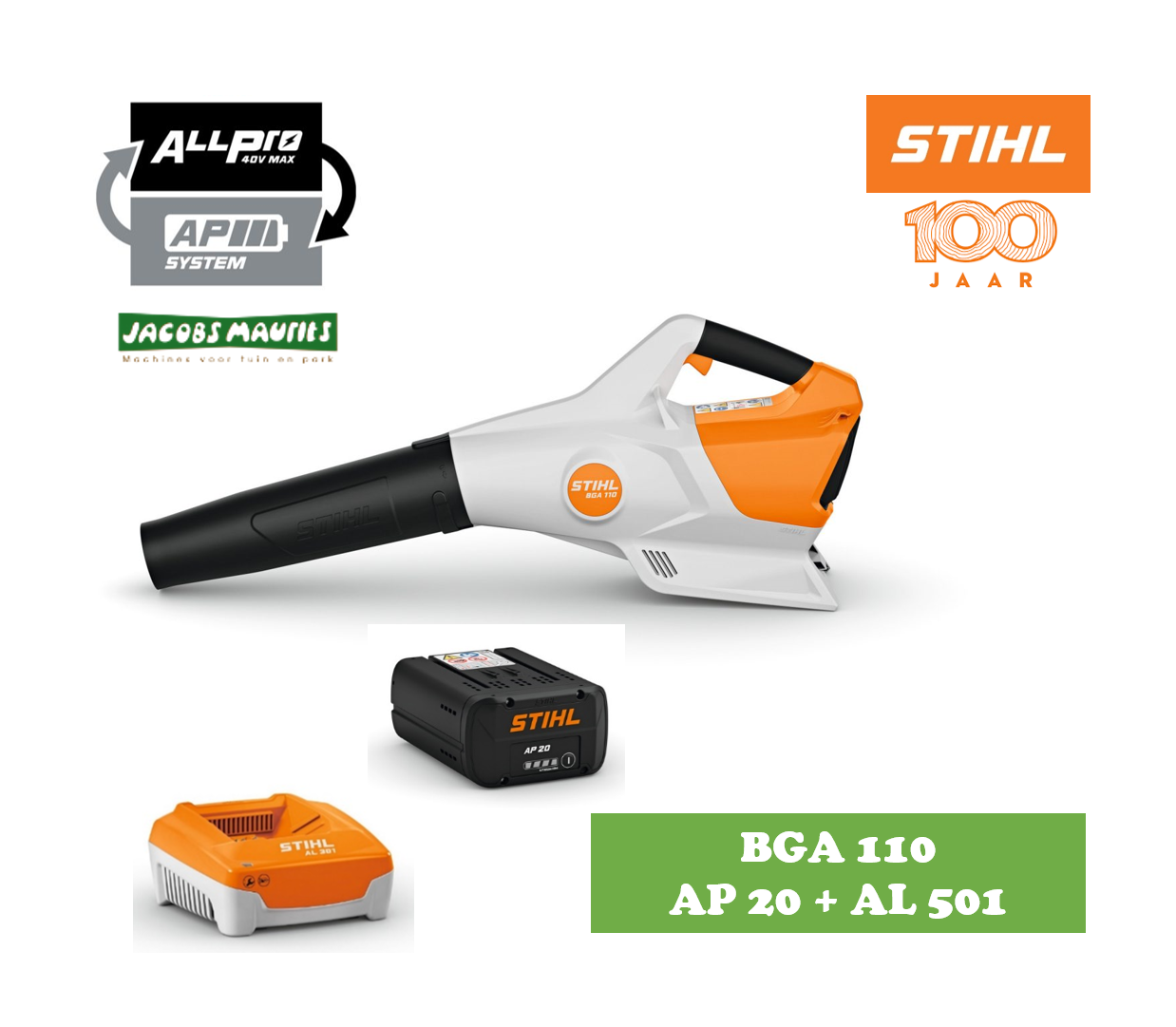 Stihl BGA 110 accu bladblazer (set met AP 20 accu en AL 501 lader)