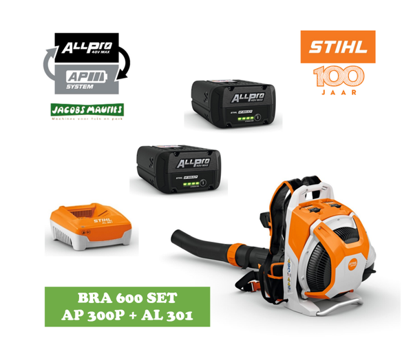 Stihl BRA 600 ruggedragen accu bladblazer (set met AP 300 P accu en AL 301 lader)