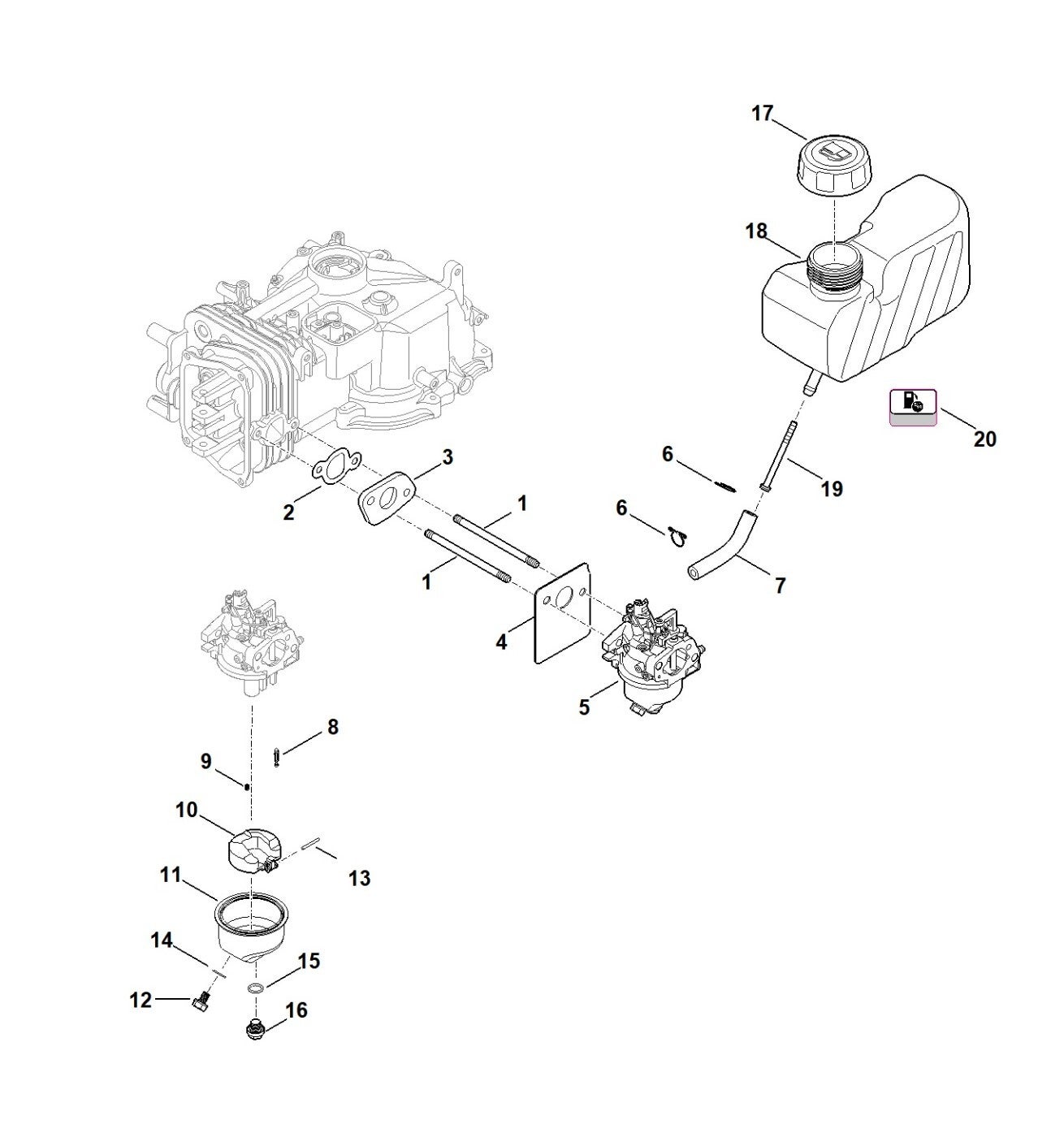 Stihl onderdelenlijst brandstofsysteem voor motor EVC 205.0