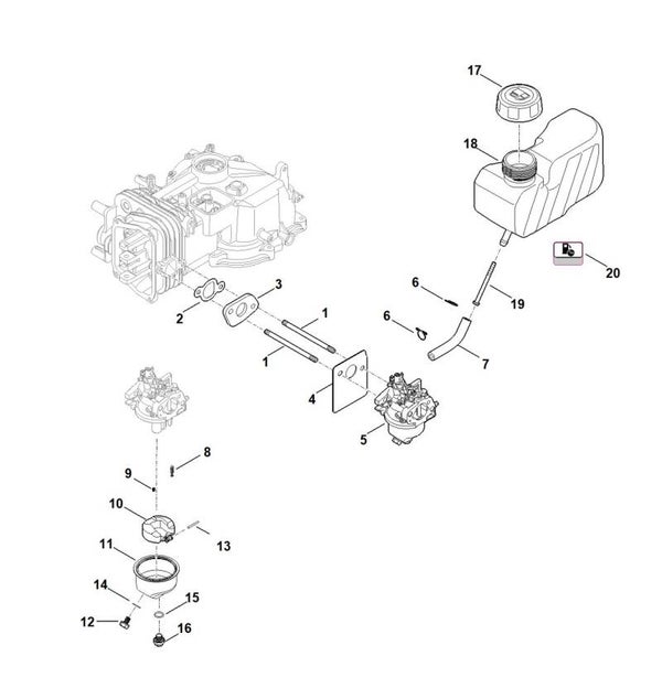 Stihl onderdelenlijst brandstofsysteem voor motor EVC 205.0