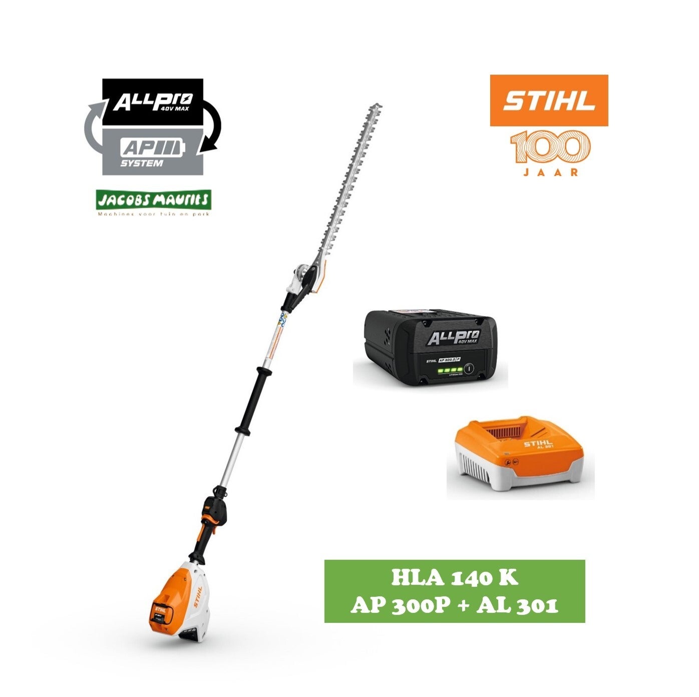 Stihl HLA 140 K PRO accu heggenschaar op steel (met AP 300 P accu en AL 301 lader)