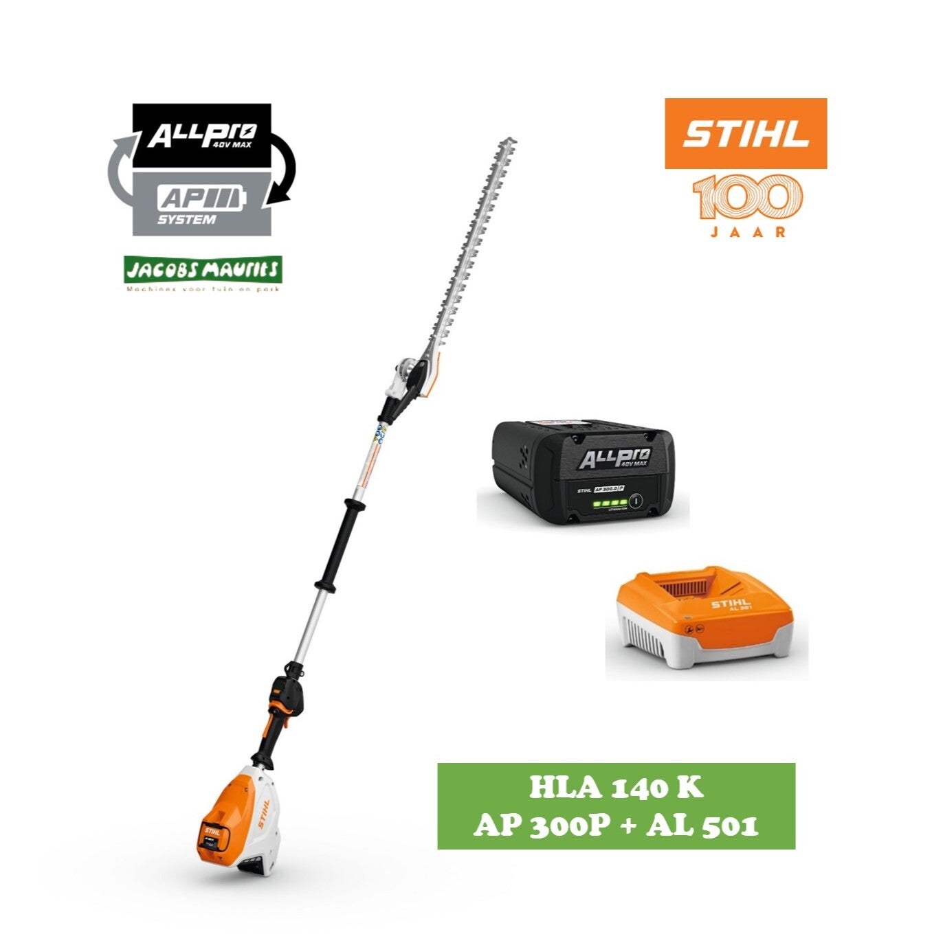 Stihl HLA 140 K PRO accu heggenschaar op steel (met AP 300 P accu en AL 501 lader)
