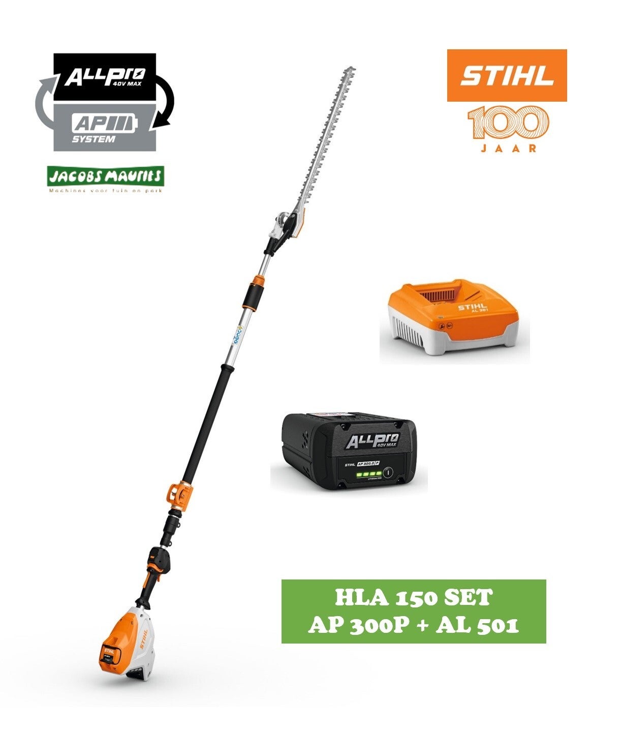 Stihl HLA 150 PRO accu heggenschaar met telescoopsteel (set met AP 300 P accu en AL 501 lader)