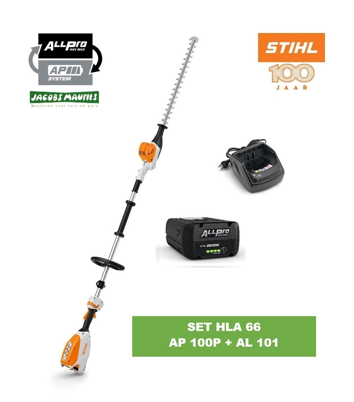 Stihl HLA 66 accu heggenschaar op steel (met AP 100 P accu en AL 101 lader)