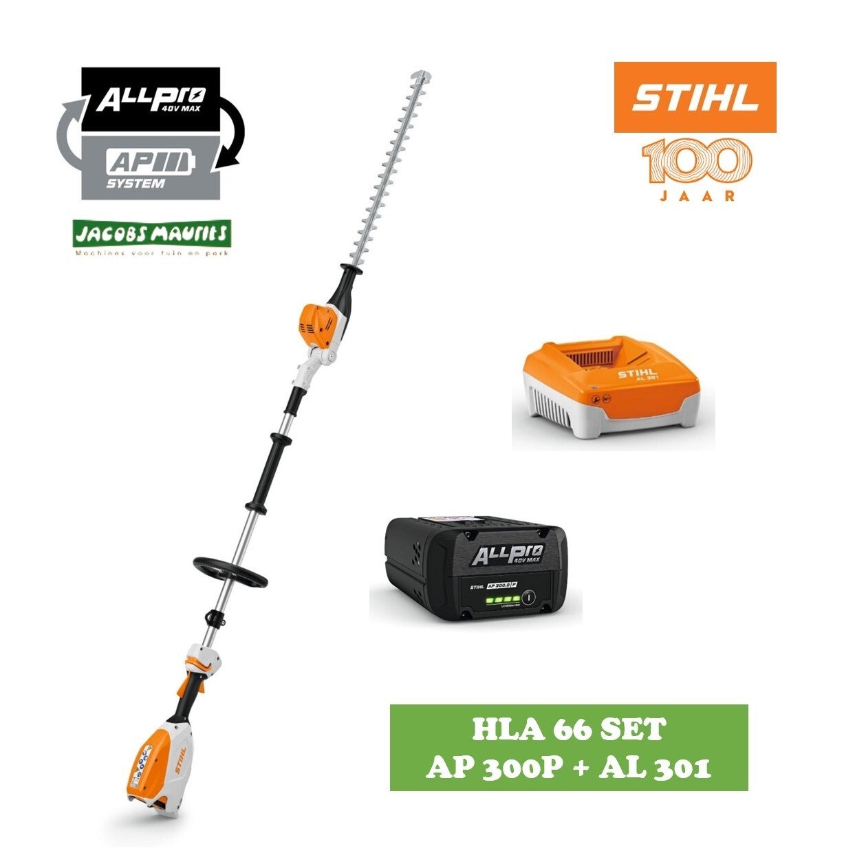 Stihl HLA 66 accu heggenschaar op steel (met AP 300 P accu en AL 301 lader)