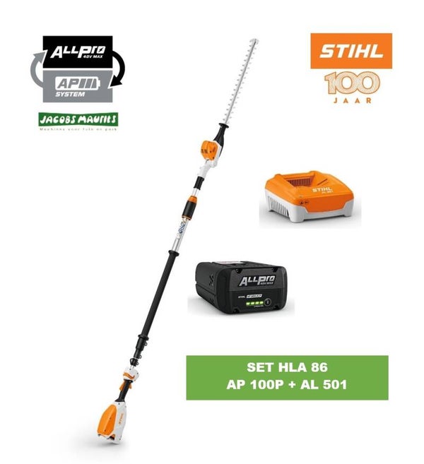 Stihl HLA 86 accu heggenschaar met telescoopsteel (met AP 100 P accu en AL 501 lader)