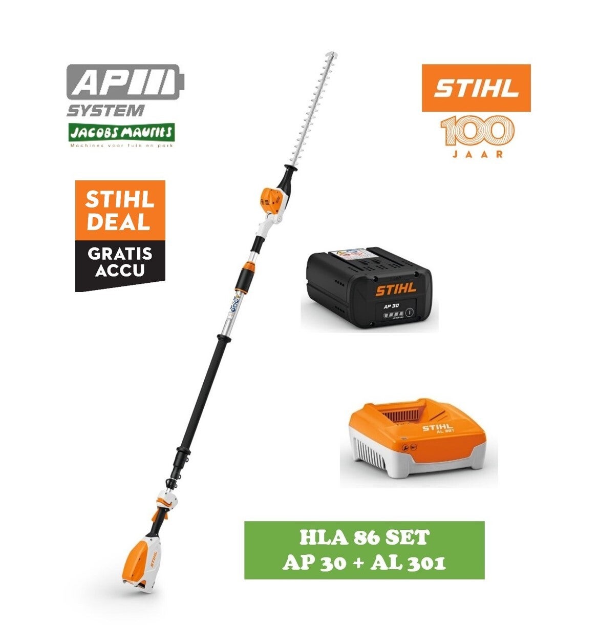 Stihl HLA 86 accu heggenschaar met telescoopsteel (met AP 30 accu en AL 301 lader)