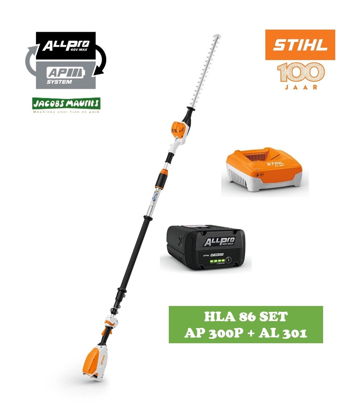 Stihl HLA 86 accu heggenschaar met telescoopsteel (met AP 300 P accu en AL 301 lader)