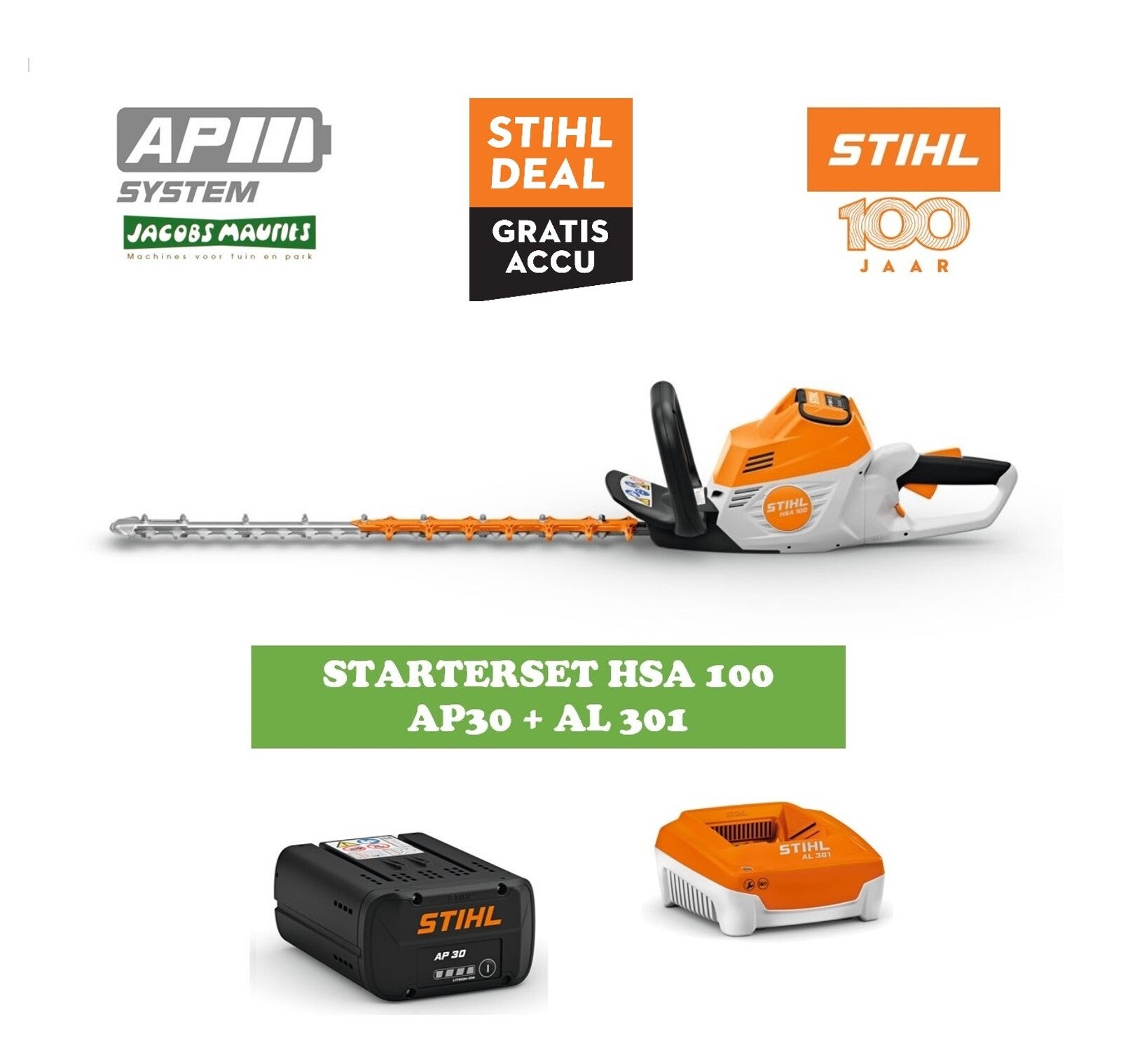 Stihl HSA 100 accu heggenschaar (met AP 30 accu en AL 301 lader)