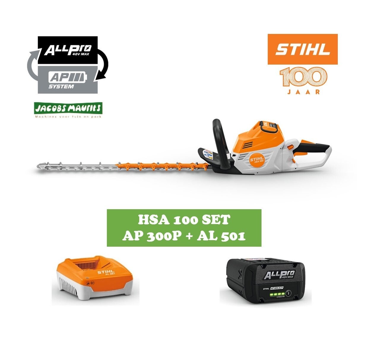 Stihl HSA 100 accu heggenschaar (met AP 300 P accu en AL 501 lader)