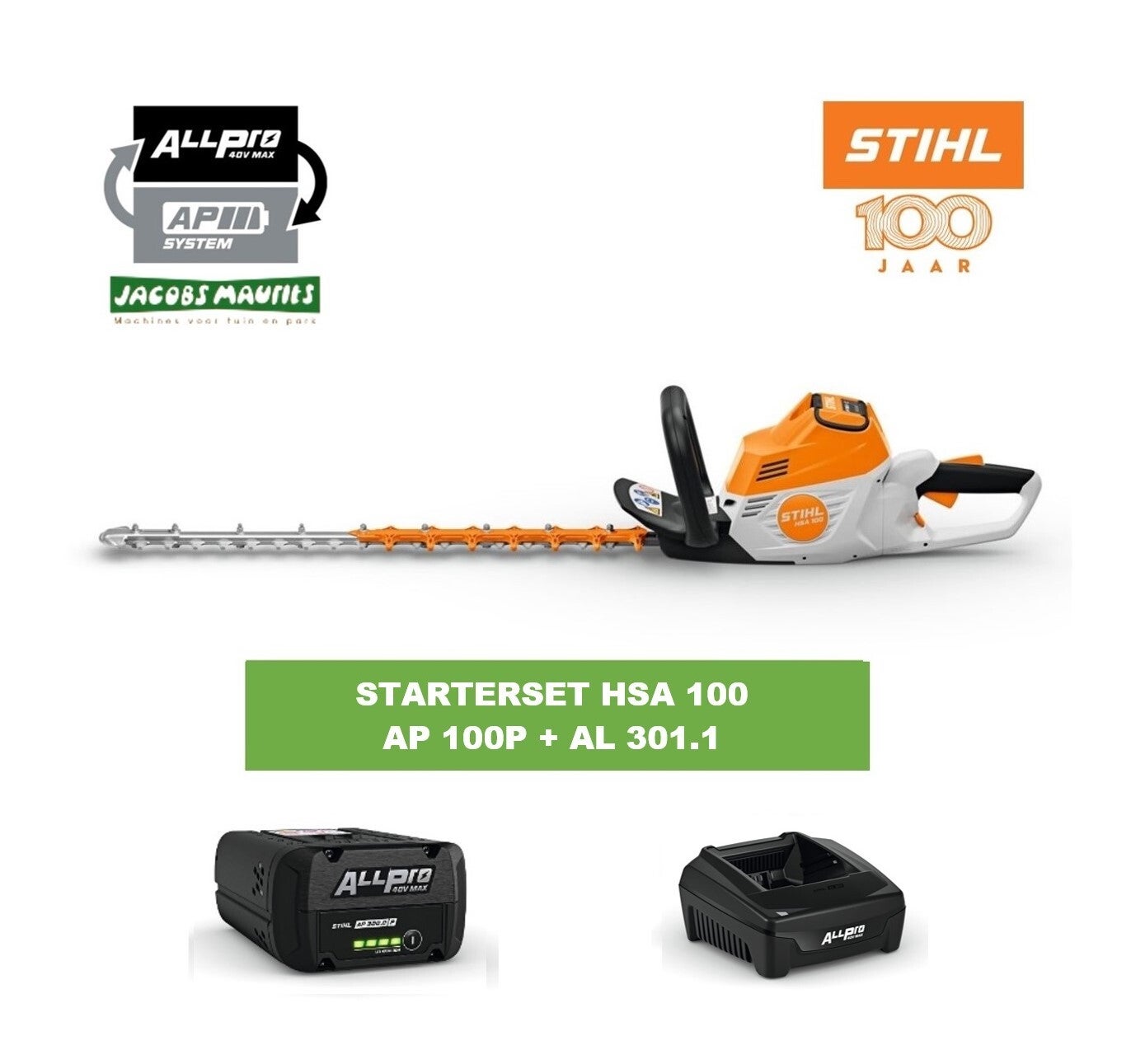 Stihl HSA 100 accu heggenschaar (met AP 100 P accu en AL 301 lader)