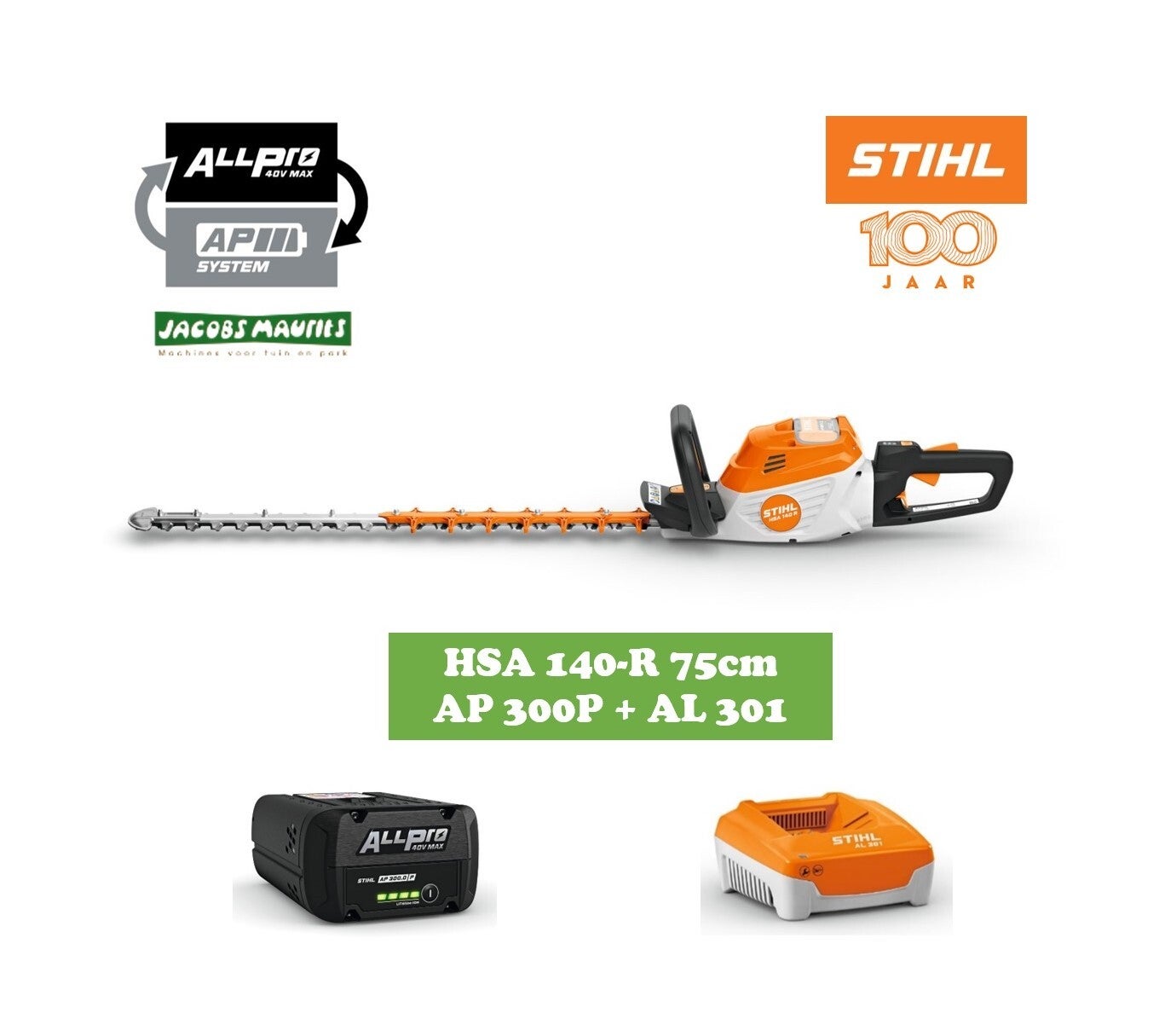 Stihl HSA 140 R PRO accu heggenschaar 75cm (met AP 300 P accu en AL 301 lader)