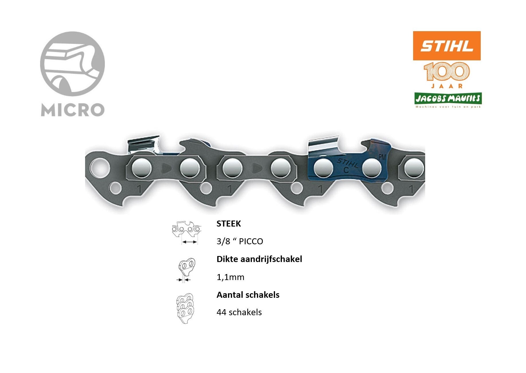 Stihl zaagketting 36100000044 3/8"P 1,1mm (30cm)
