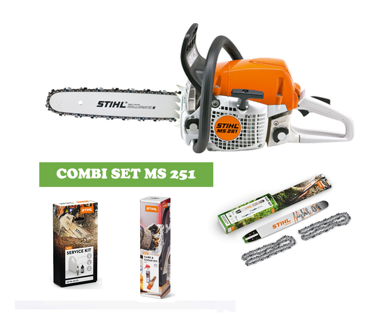 Stihl MS 251 benzine kettingzaag combi-set