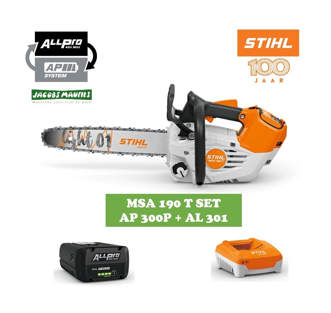 Stihl MSA 190 T accu tophendel kettingzaag (met AP 300 P accu en AL 301 lader)